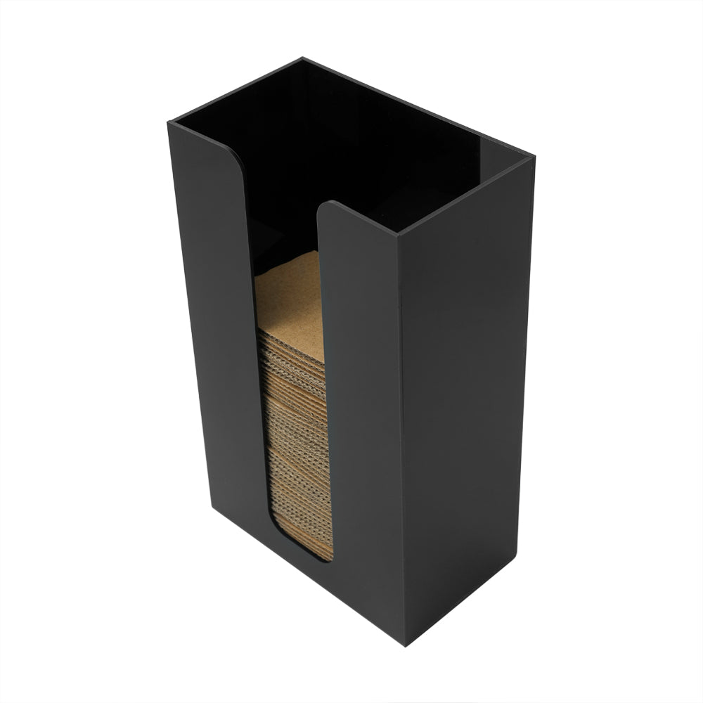 restaurantware Restpresso Black Acrylic Vertical Coffee Cup Sleeve Dispenser - 6" x 3 1/2" x 10" - 1 count box