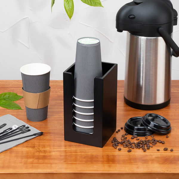 Restaurantware Restpresso Black Bamboo Coffee Cup / Lid / Cocktail Napkin Organizer - 4 1/2" X 4 1/2" X 8" - 1 Count Box