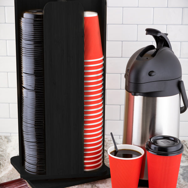 Restaurantware Restpresso Black Bamboo Coffee Cup / Lid Organizer - 4 Section Revolving - 9" X 9" X 18" - 1 Count Box