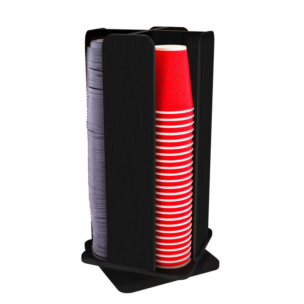 restaurantware Restpresso Black Bamboo Coffee Cup / Lid Organizer - 4 Section Revolving - 9" x 9" x 18" - 1 count box