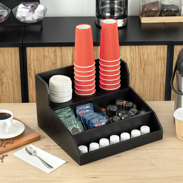 Restaurantware Restpresso Black Bamboo Condiment / Coffee Cup / Lid Organizer - 15" X 14 1/4" X 9 1/4" - 1 Count Box