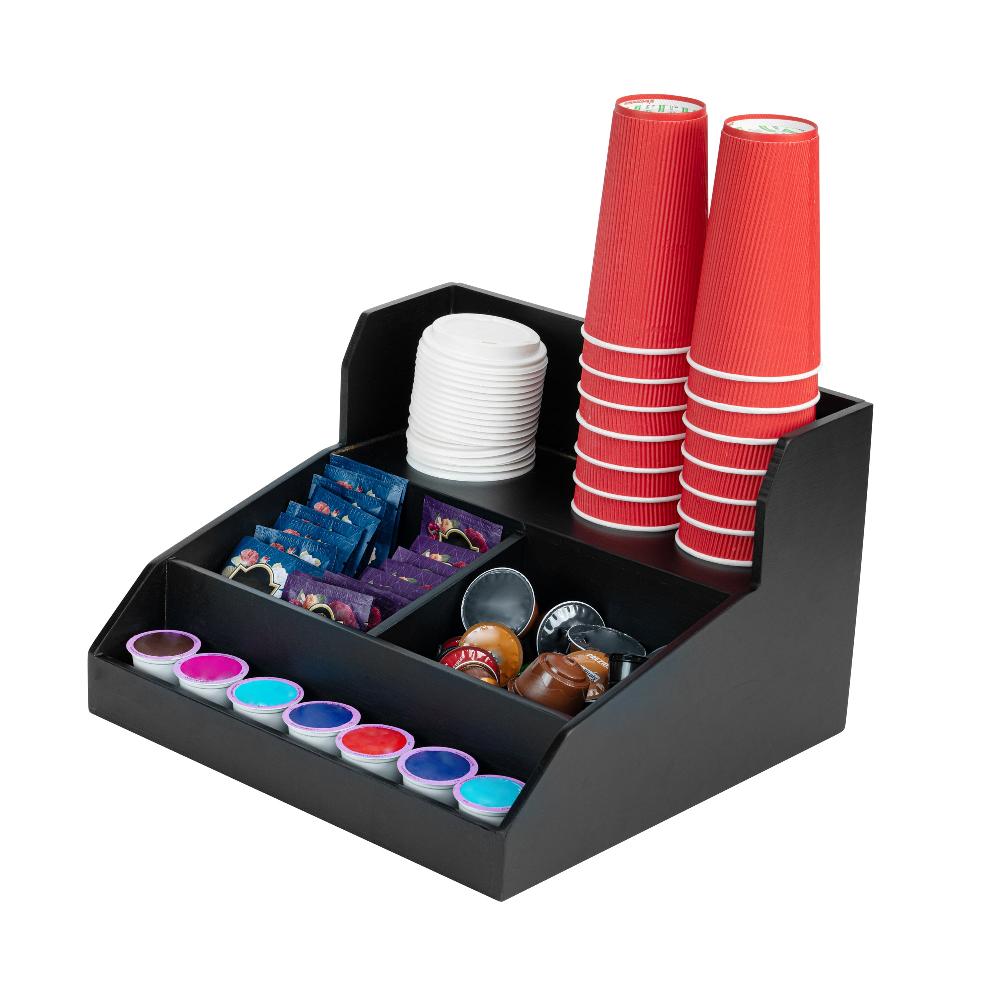restaurantware Restpresso Black Bamboo Condiment / Coffee Cup / Lid Organizer - 15" x 14 1/4" x 9 1/4" - 1 count box