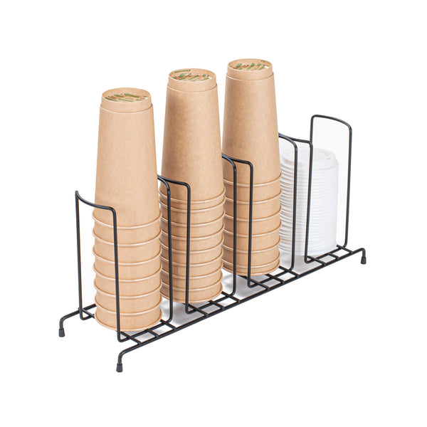 Restaurantware Restpresso Black Iron Cup / Lid Display - 4 Section - 18 1/2" X 8 1/2" X 5" - 1 Count Box