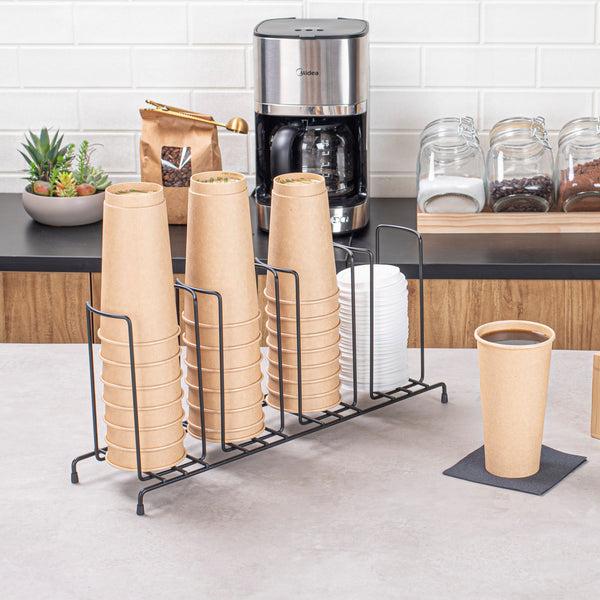 Restaurantware Restpresso Black Iron Cup / Lid Display - 4 Section - 18 1/2" X 8 1/2" X 5" - 1 Count Box