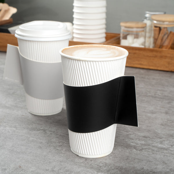 Restaurantware Restpresso Black Paper Coffee Cup Sleeve - With Handle Fits 12 / 16 / 20 Oz Cups - 1000 Count Box