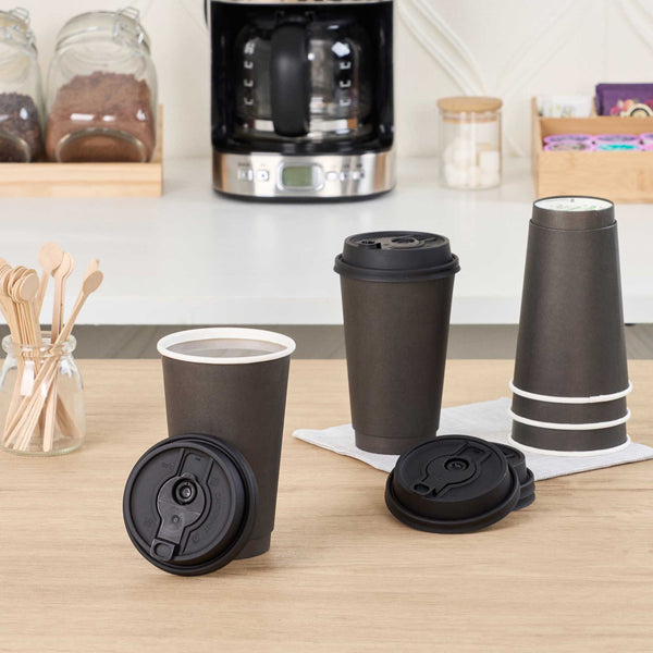 Restaurantware Restpresso Black Plastic 2-in-1 Straw Or Sippy Coffee Cup Lid - With Detachable Double Plug Fits 8 12 16 And 20 Oz - 500 Count Box