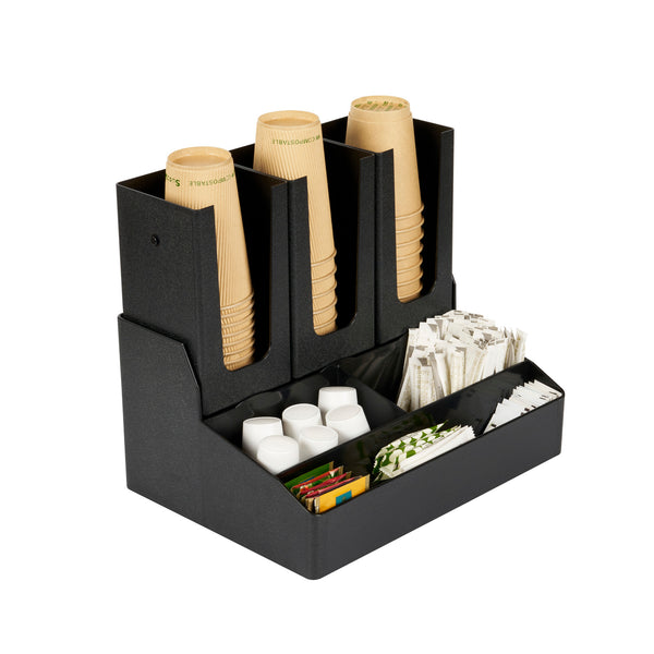 Restaurantware Restpresso Black Plastic Coffee Cup / Lid / Condiment Organizer - 6 Compartments - 14" X 10 1/2" X 12 1/4" - 1 Count Box