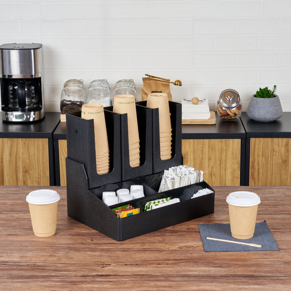 Restaurantware Restpresso Black Plastic Coffee Cup / Lid / Condiment Organizer - 6 Compartments - 14" X 10 1/2" X 12 1/4" - 1 Count Box