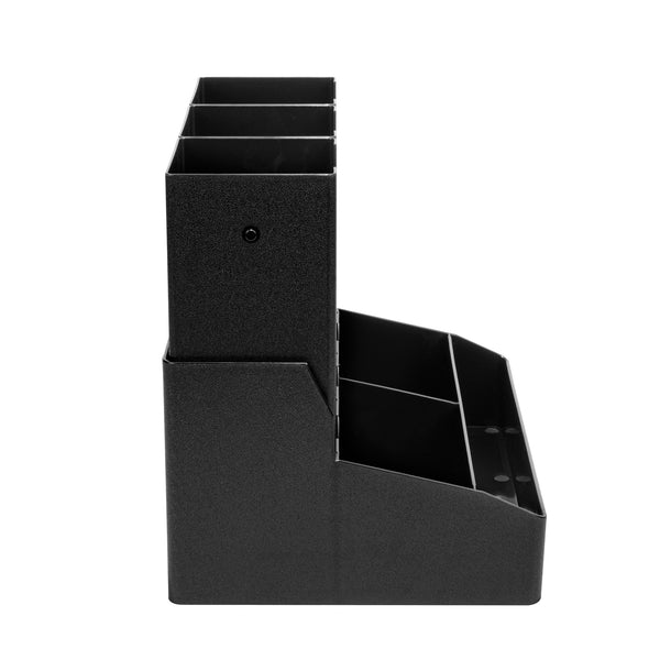 Restaurantware Restpresso Black Plastic Coffee Cup / Lid / Condiment Organizer - 6 Compartments - 14" X 10 1/2" X 12 1/4" - 1 Count Box