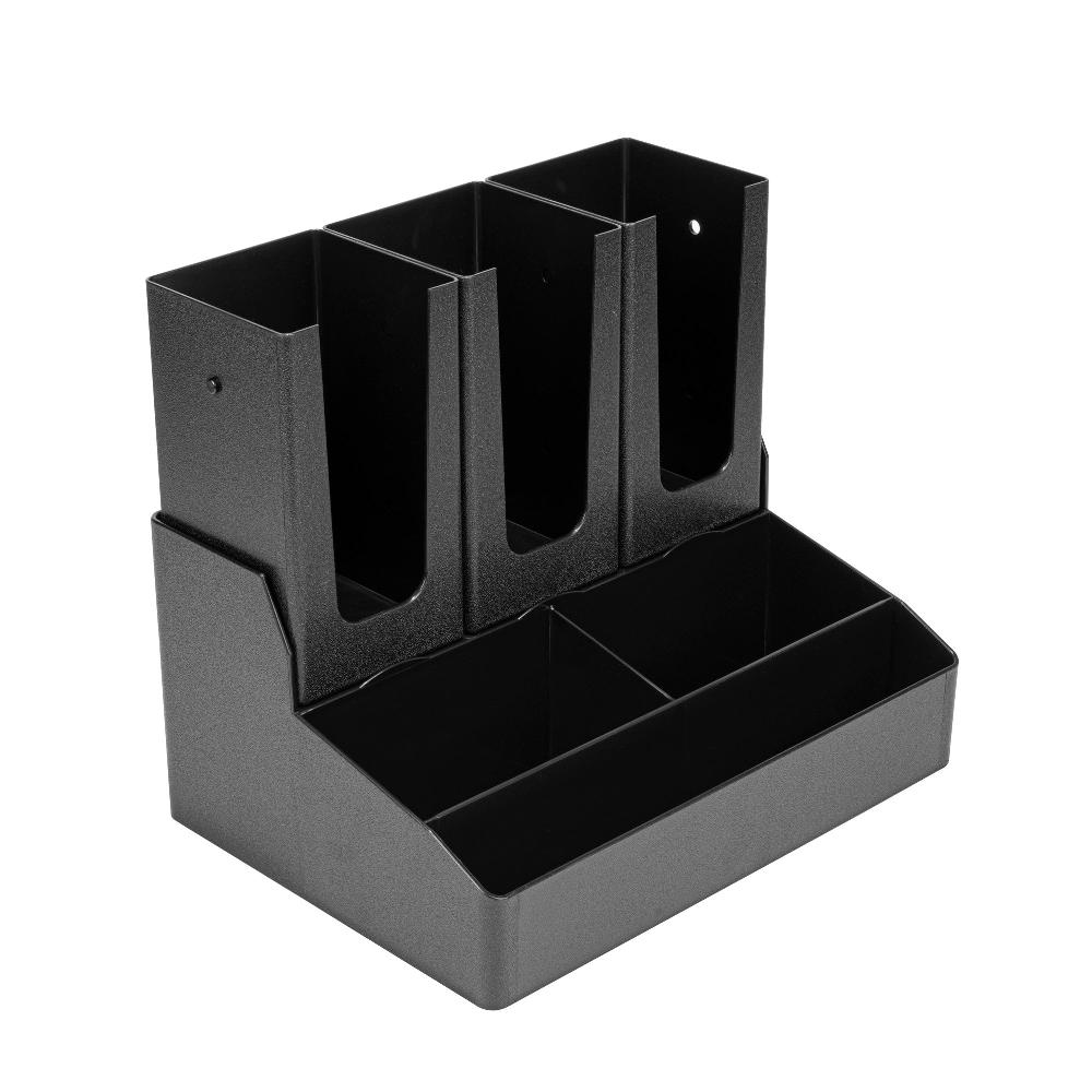 restaurantware Restpresso Black Plastic Coffee Cup / Lid / Condiment Organizer - 6 Compartments - 14" x 10 1/2" x 12 1/4" - 1 count box