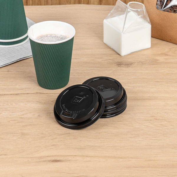 Restaurantware Restpresso Black Plastic Coffee Cup Lid - Elevated Spout Fits 8 12 16 And 20 Oz - 500 Count Box