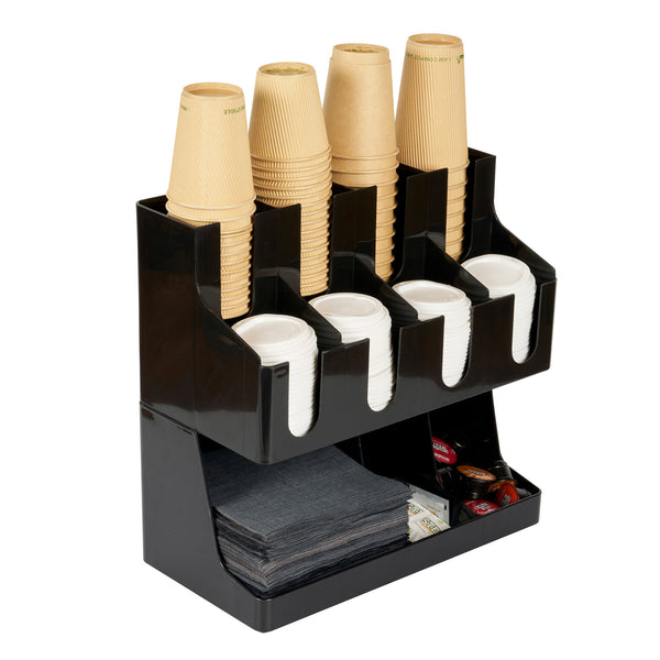 Restaurantware Restpresso Black Plastic Coffee Cup / Lid / Napkin Organizer - 11 Section - 16 1/4" X 8 1/4" X 15 3/4" - 1 Count Box