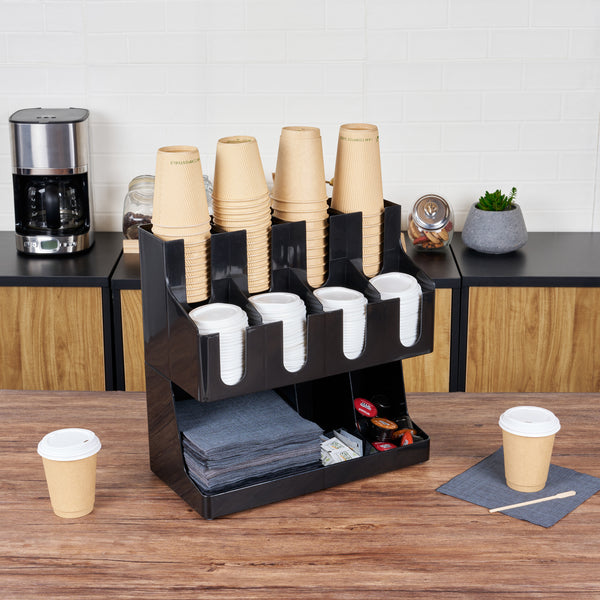 Restaurantware Restpresso Black Plastic Coffee Cup / Lid / Napkin Organizer - 11 Section - 16 1/4" X 8 1/4" X 15 3/4" - 1 Count Box