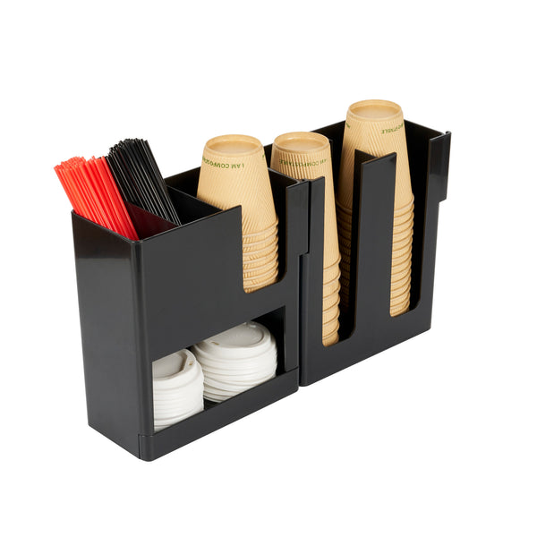 Restaurantware Restpresso Black Plastic Coffee Cup / Lid / Napkin Organizer - 6 Section - 17 1/4" X 4 1/4" X 9 3/4" - 1 Count Box