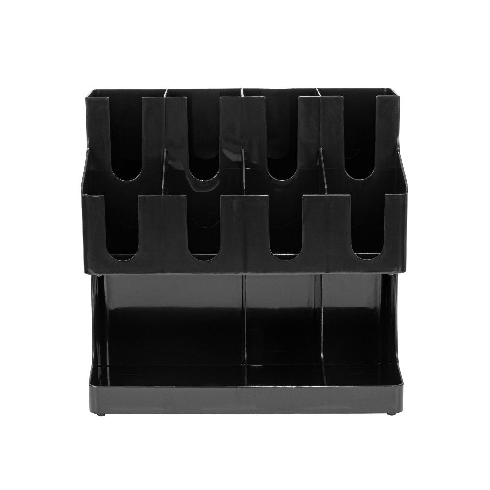 restaurantware Restpresso Black Plastic Coffee Cup / Lid / Napkin Organizer - 11 Section - 16 1/4" x 8 1/4" x 15 3/4" - 1 count box