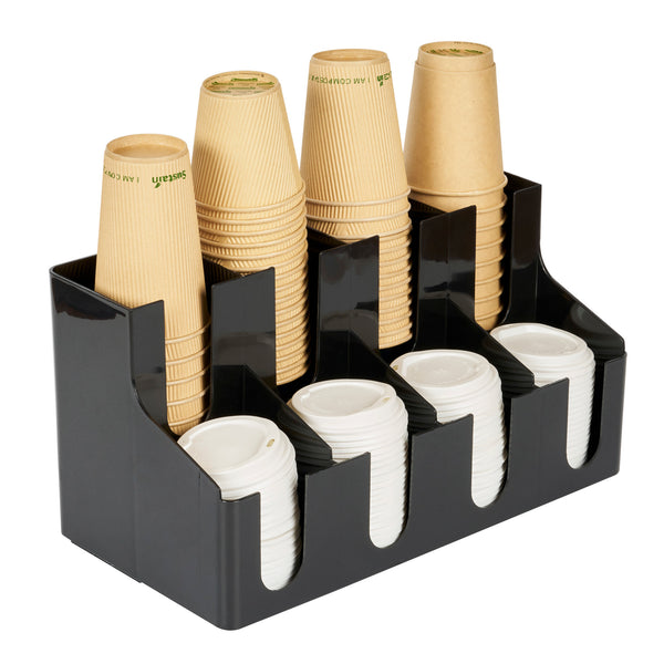 Restaurantware Restpresso Black Plastic Coffee Cup / Lid Organizer - 8 Section - 16 1/4" X 8 1/4" X 8 3/4" - 1 Count Box