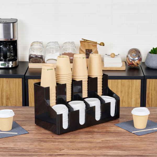 Restaurantware Restpresso Black Plastic Coffee Cup / Lid Organizer - 8 Section - 16 1/4" X 8 1/4" X 8 3/4" - 1 Count Box