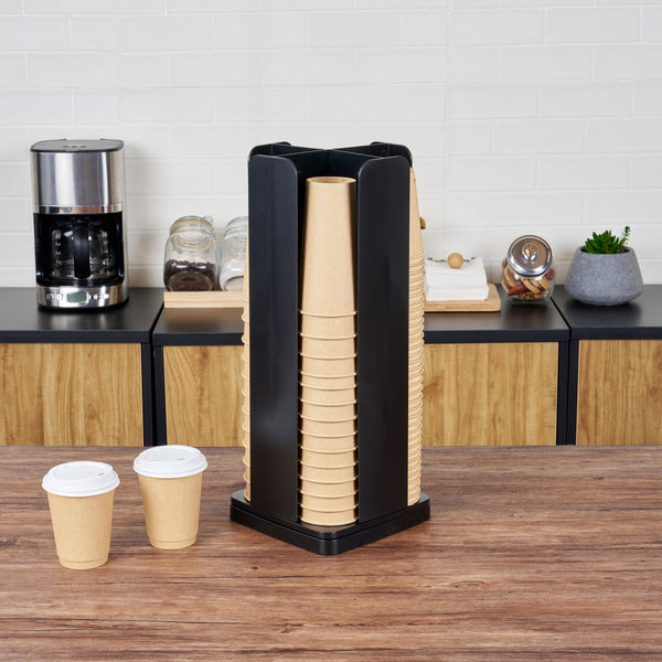 Restaurantware Restpresso Black Plastic Coffee Cup / Lid Organizer - 4 Compartments - 8 1/4" X 8 1/4" X 19 3/4" - 1 Count Box