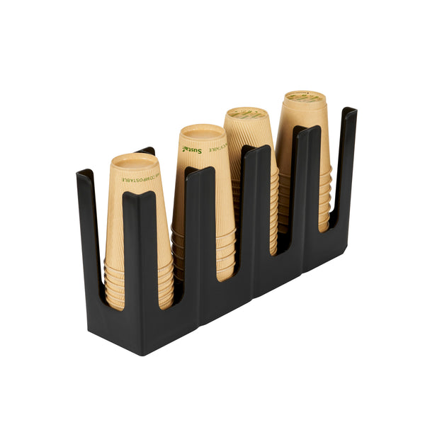 Restaurantware Restpresso Black Plastic Coffee Cup / Lid Organizer - 4 Section Adjustable - 17 1/2" X 4 1/4" X 8 1/4" - 1 Count Box
