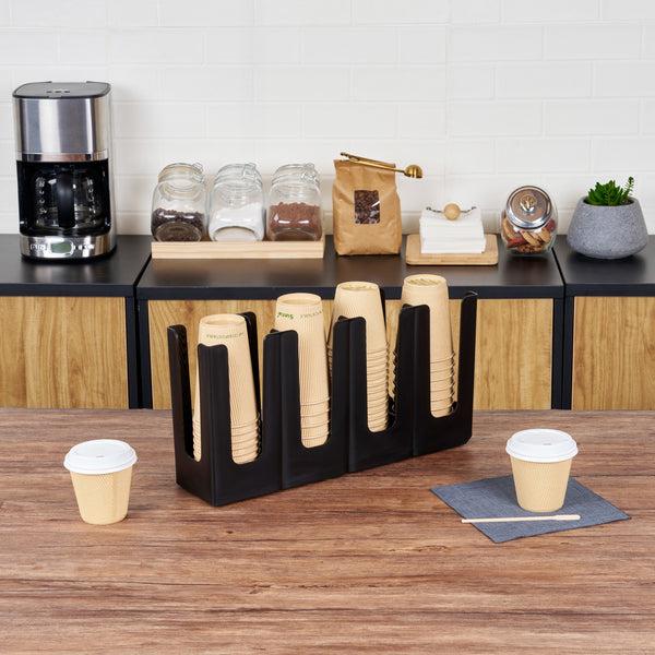 Restaurantware Restpresso Black Plastic Coffee Cup / Lid Organizer - 4 Section Adjustable - 17 1/2" X 4 1/4" X 8 1/4" - 1 Count Box