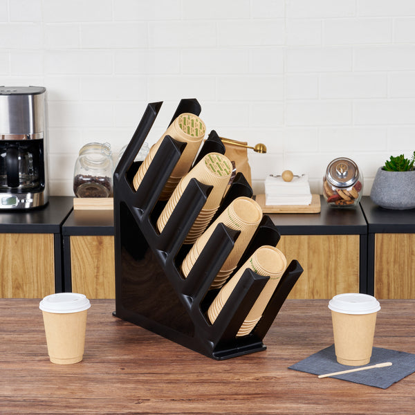 Restaurantware Restpresso Black Plastic Coffee Cup / Lid Organizer - 4 Section - 18 1/2" X 4 1/2" X 18" - 1 Count Box