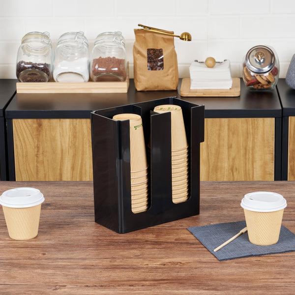 Restaurantware Restpresso Black Plastic Coffee Cup / Lid Organizer - 2 Section - 9" X 4 1/4" X 9 1/2" - 1 Count Box