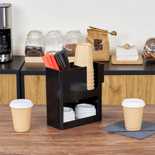 Restaurantware Restpresso Black Plastic Coffee Cup / Lid / Straw Organizer - 4 Section - 9" X 4 1/4" X 9 1/2" - 1 Count Box