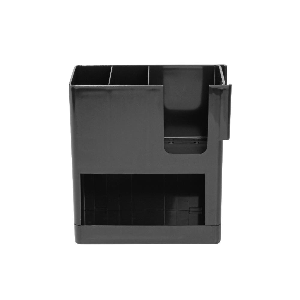 restaurantware Restpresso Black Plastic Coffee Cup / Lid / Straw Organizer - 4 Section - 9" x 4 1/4" x 9 1/2" - 1 count box