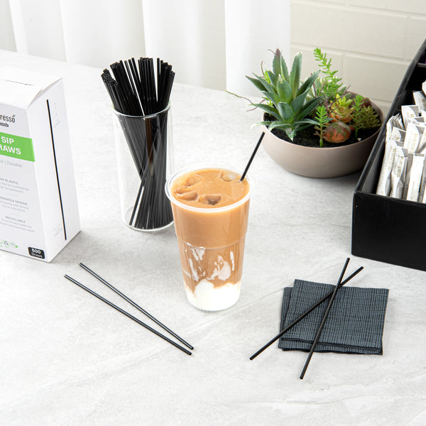 Restaurantware Restpresso Black Plastic Coffee Stirrer / Sip Straw - 7" - 5000 Count Box