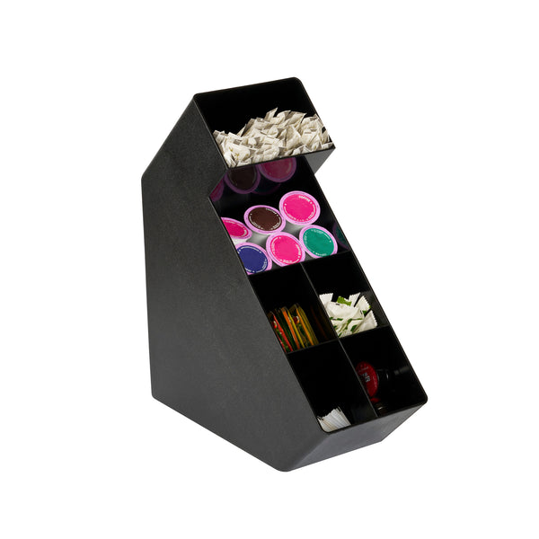 Restaurantware Restpresso Black Plastic Condiment Organizer - 6 Compartments - 6 1/4" X 14 1/2" X 16 1/2" - 1 Count Box
