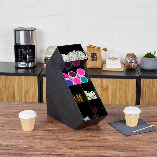 Restaurantware Restpresso Black Plastic Condiment Organizer - 6 Compartments - 6 1/4" X 14 1/2" X 16 1/2" - 1 Count Box