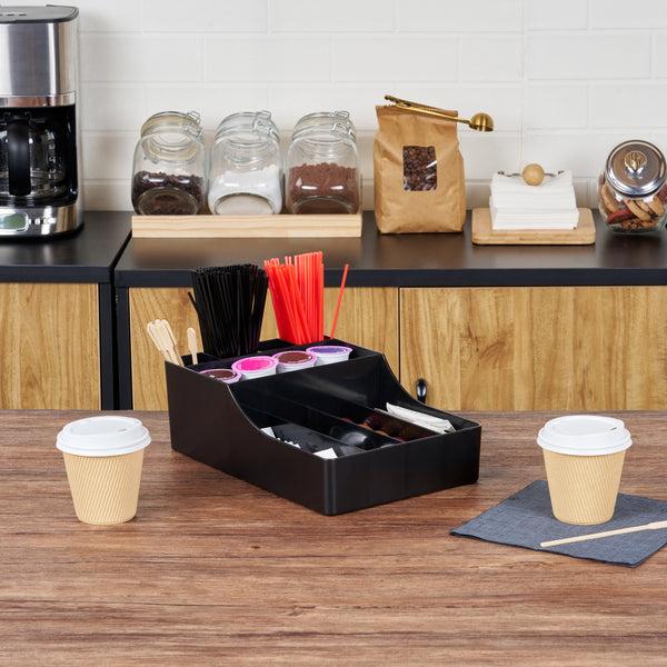 Restaurantware Restpresso Black Plastic Condiment Organizer - 9 Compartments - 7 3/4" X 11 3/4" X 4" - 1 Count Box