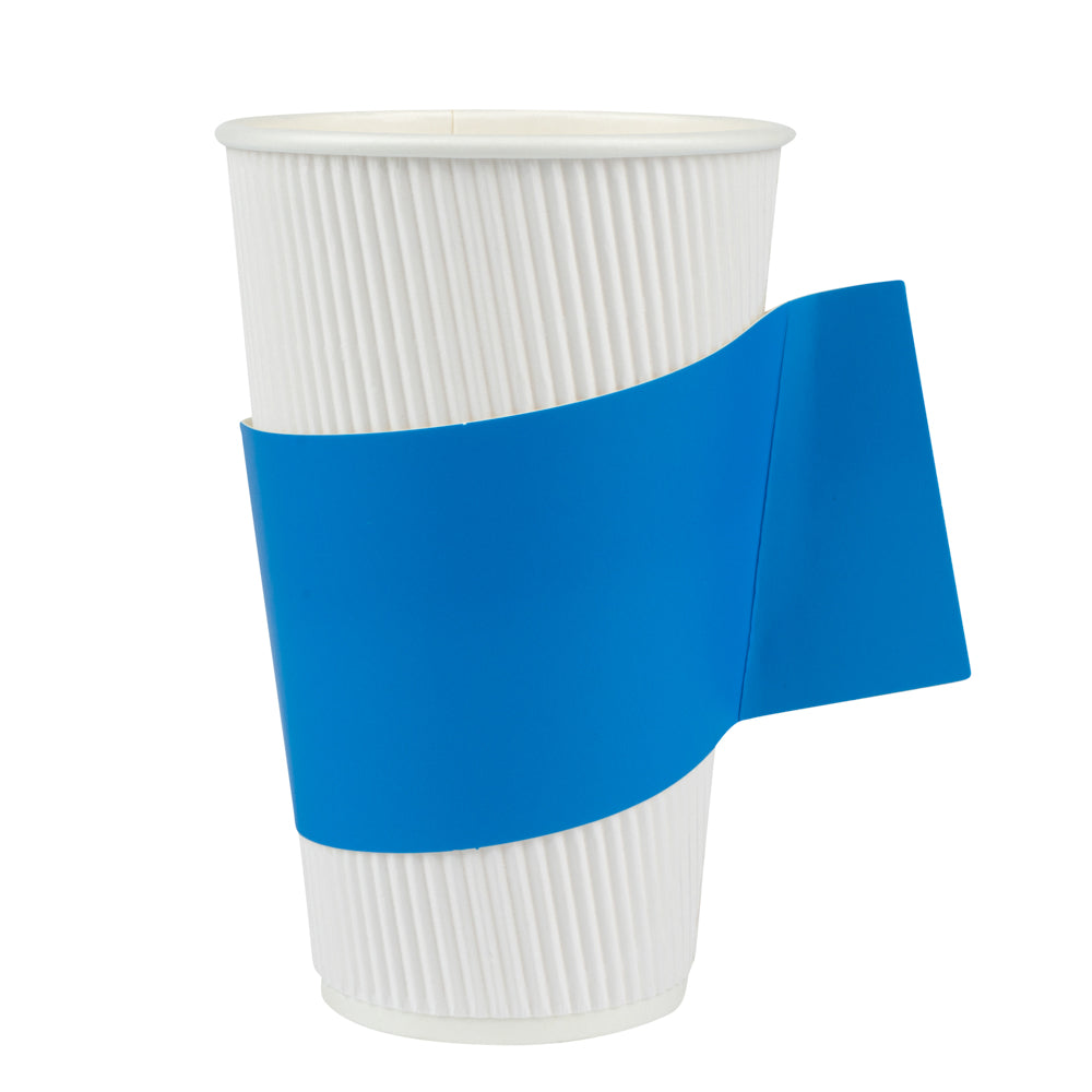 restaurantware Restpresso Blue Paper Coffee Cup Sleeve - with Handle Fits 12 / 16 / 20 oz Cups - 1000 count box