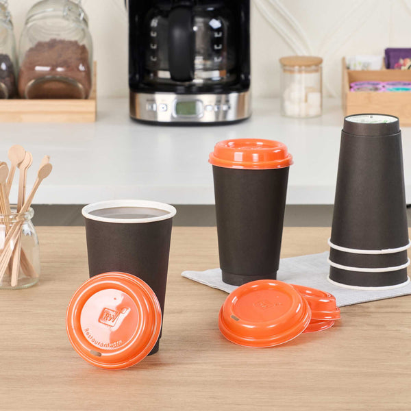 Restaurantware Restpresso Glossy Tangerine Orange Plastic Coffee Cup Lid - Fits 8 12 16 And 20 Oz - 500 Count Box