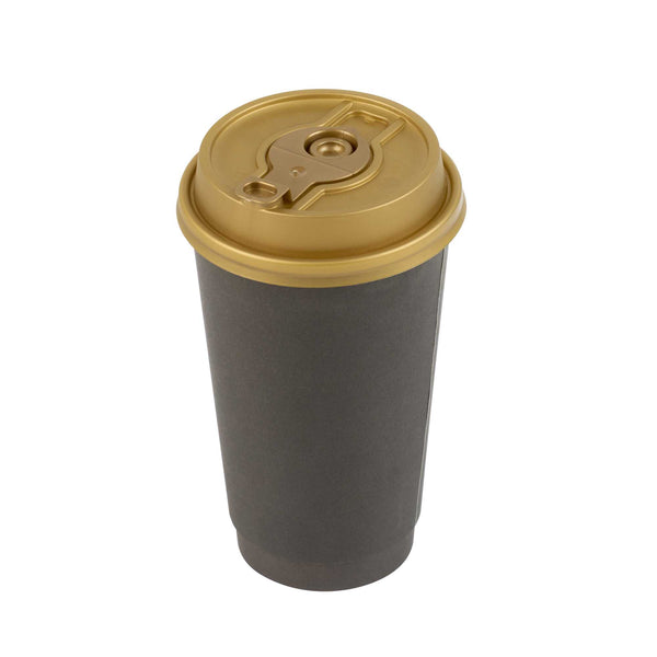 Restaurantware Restpresso Gold Plastic 2-in-1 Straw Or Sippy Coffee Cup Lid - With Detachable Double Plug Fits 8 12 16 And 20 Oz - 500 Count Box