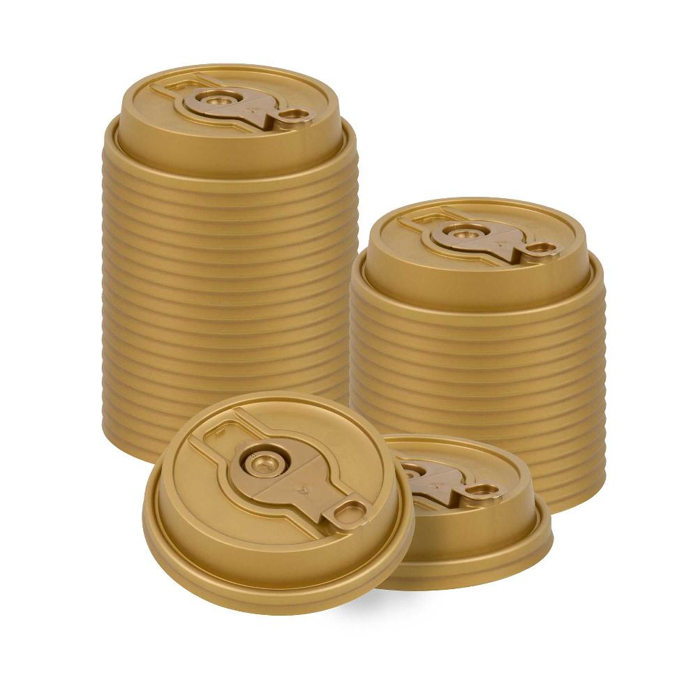 restaurantware Restpresso Gold Plastic 2-in-1 Straw or Sippy Coffee Cup Lid - with Detachable Double Plug Fits 8 12 16 and 20 oz - 500 count box