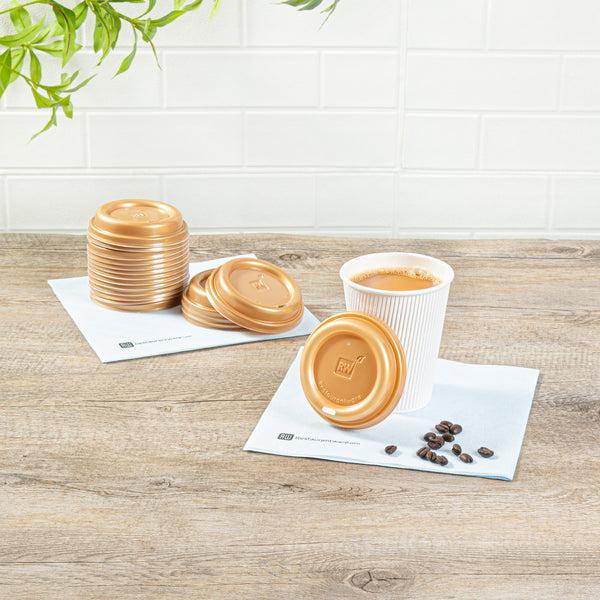 Restaurantware Restpresso Gold Plastic Coffee Cup Lid - Fits 8 12 16 And 20 Oz - 500 Count Box