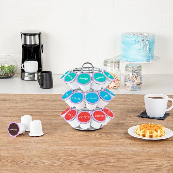 Restaurantware Restpresso Iron Coffee Pod / Capsule Holder - Revolving Holds 27 K-Cups - 6 3/4" X 6 3/4" X 8 3/4" - 1 Count Box