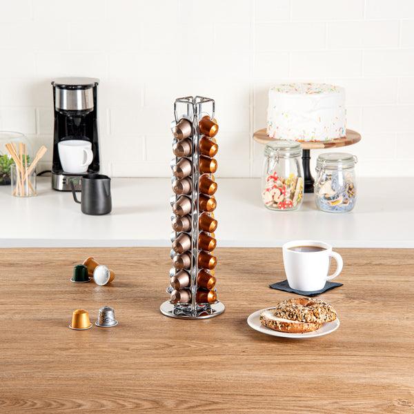 Restaurantware Restpresso Iron Coffee Pod / Capsule Holder - Revolving Holds 40 Nespresso Capsules - 4 1/2" X 4 1/2" X 14 1/2" - 1 Count Box