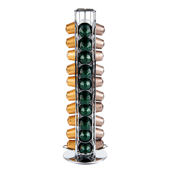 Restaurantware Restpresso Iron Coffee Pod / Capsule Holder - Revolving Holds 40 Nespresso Capsules - 4 1/2" X 4 1/2" X 14 1/2" - 1 Count Box