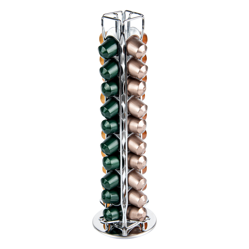 restaurantware Restpresso Iron Coffee Pod / Capsule Holder - Revolving Holds 40 Nespresso Capsules - 4 1/2" x 4 1/2" x 14 1/2" - 1 count box