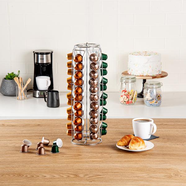 Restaurantware Restpresso Iron Coffee Pod / Capsule Holder - Revolving Holds 60 Nespresso Capsules - 5" X 5" X 16 1/4" - 1 Count Box