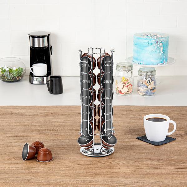 Restaurantware Restpresso Iron Coffee Pod / Capsule Holder - Revolving Holds 24 Dolce Gusto Pods - 5 1/2" X 5 1/2" X 13" - 1 Count Box