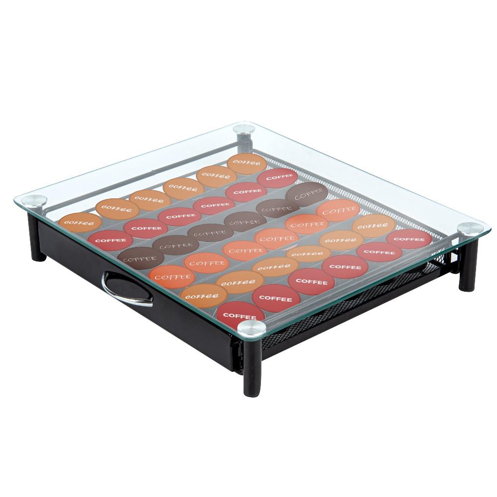 restaurantware Restpresso Iron Coffee Pod / Capsule Storage Drawer - Holds 36 Caffitaly or Lavazza Capsules - 14 1/4" x 12 1/4" x 2 3/4" - 1 count box