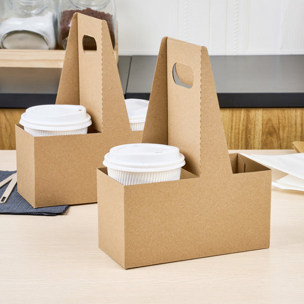 Restaurantware Restpresso Kraft Paper Altalena Drink Carrier - Fits 2 Cups - 7 1/4" X 3 1/2" X 9 1/4" - 100 Count Box