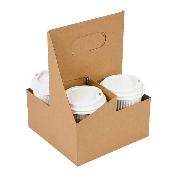 Restaurantware Restpresso Kraft Paper Altalena Drink Carrier - Fits 4 Cups - 7 1/4" X 7 1/4" X 9 1/4" - 100 Count Box