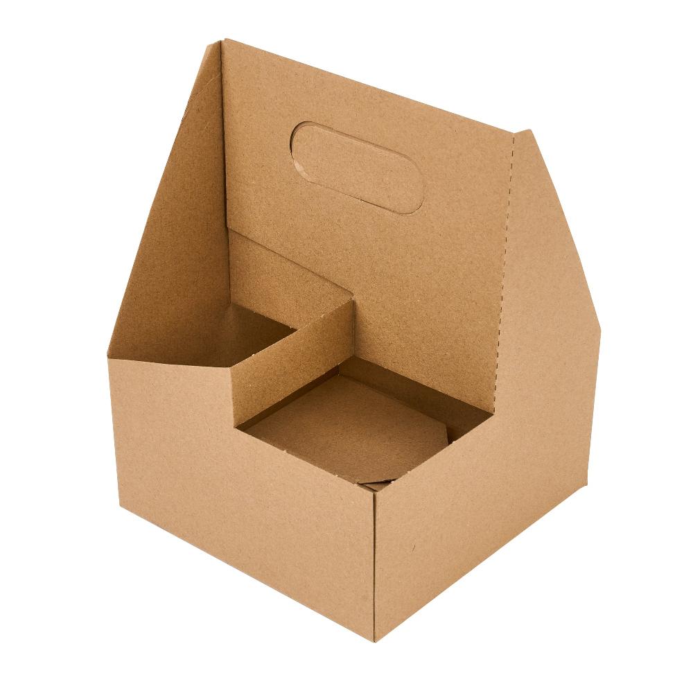 restaurantware Restpresso Kraft Paper Altalena Drink Carrier - Fits 4 Cups - 7 1/4" x 7 1/4" x 9 1/4" - 100 count box