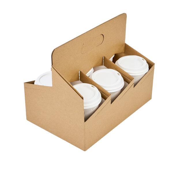 Restaurantware Restpresso Kraft Paper Altalena Drink Carrier - Fits 6 Cups - 11 3/4" X 7 3/4" X 9 1/2" - 100 Count Box