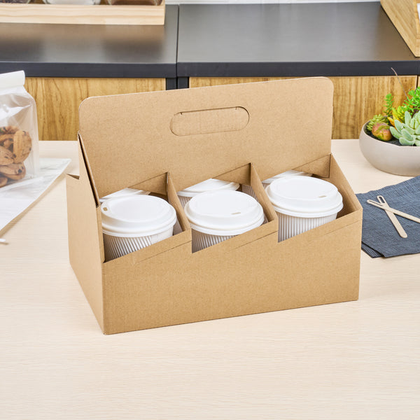 Restaurantware Restpresso Kraft Paper Altalena Drink Carrier - Fits 6 Cups - 11 3/4" X 7 3/4" X 9 1/2" - 100 Count Box