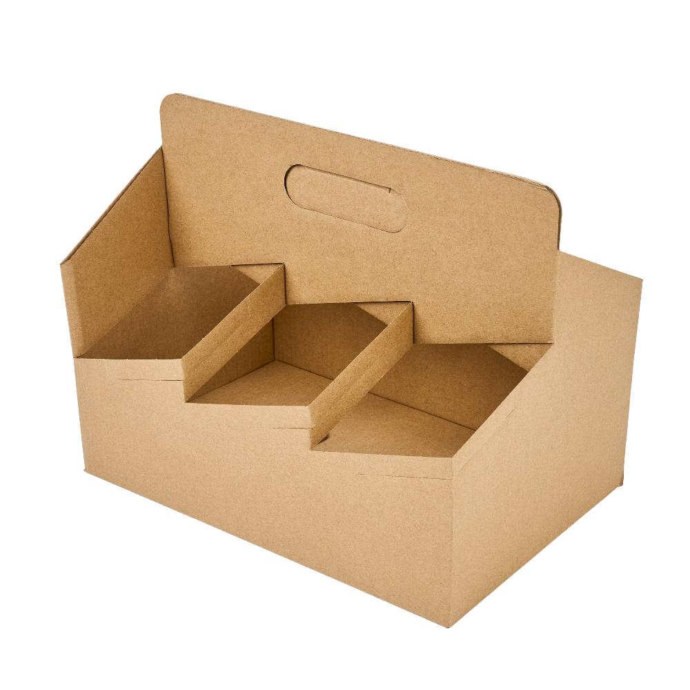 restaurantware Restpresso Kraft Paper Altalena Drink Carrier - Fits 6 Cups - 11 3/4" x 7 3/4" x 9 1/2" - 100 count box